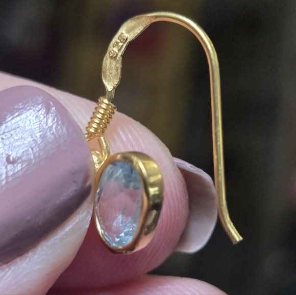 Blue Topaz Cushion Cut Natural Gemstone Sterling & Gold Earrings 2k - Picture 5 of 6